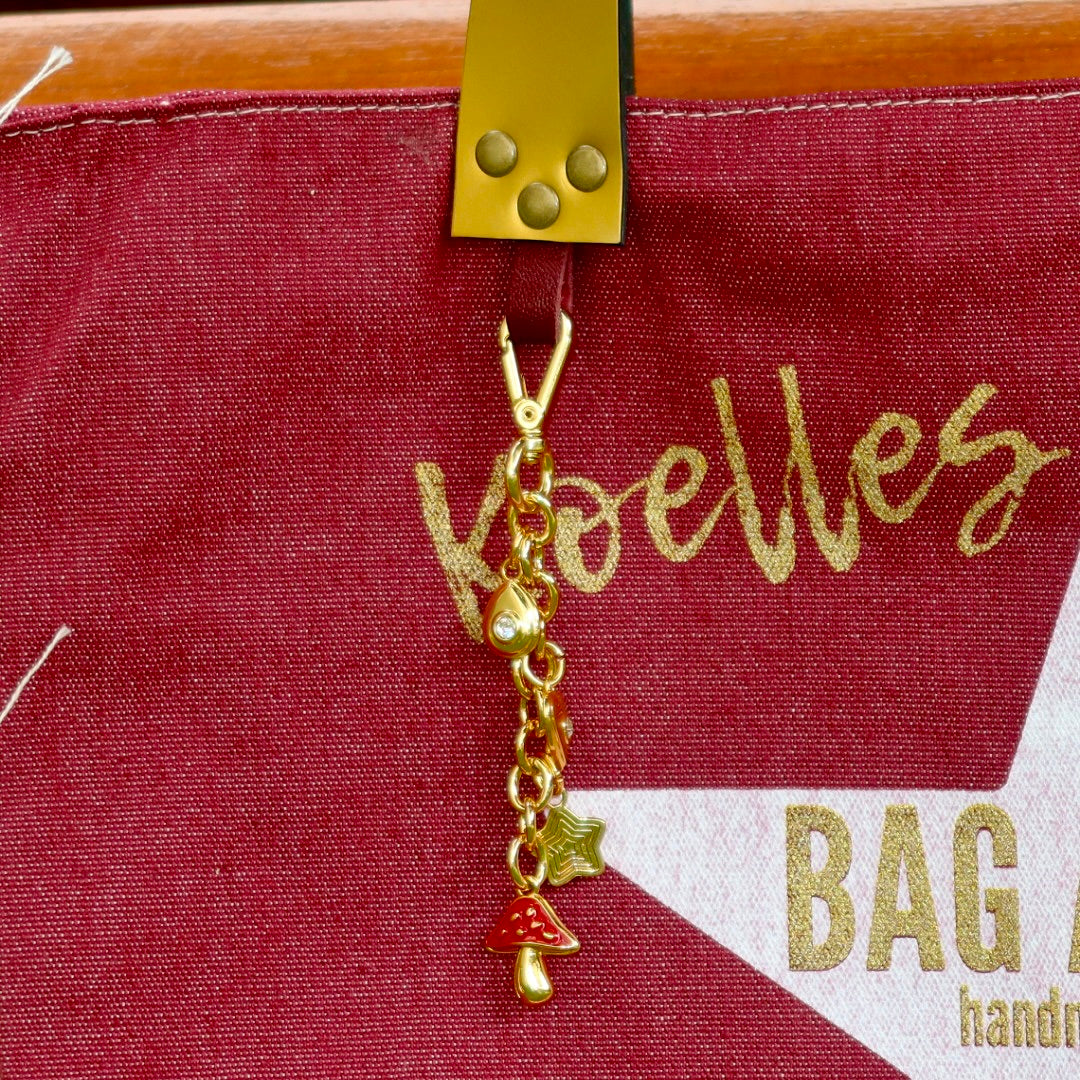 Bolsa Wallow Vinho com Alça de Couro Dourado com Zíper