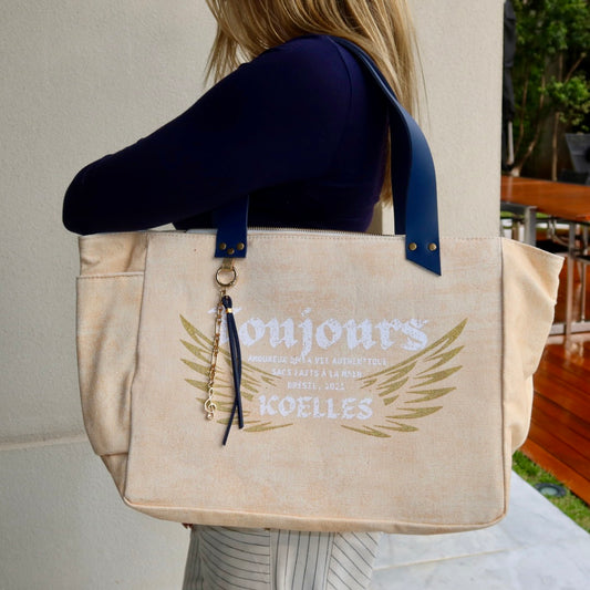 Bolsa Nuna Laranja com Alças de Couro Marinho