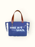 Bolsa Nuna Jeans com Alças de Couro Marrom com Zíper