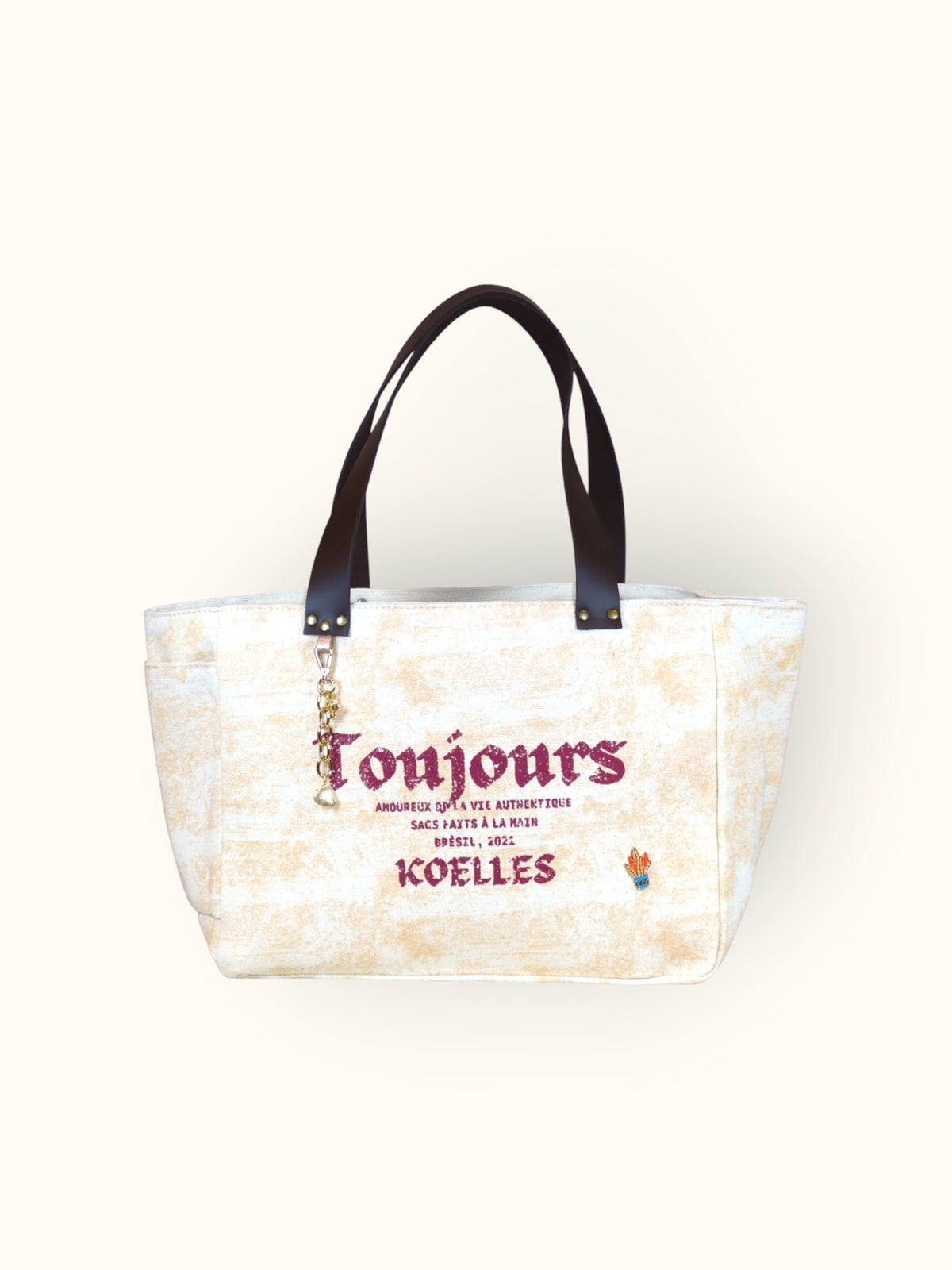 Bolsa Nuna Laranja com Alças de Couro Marrom Escuro