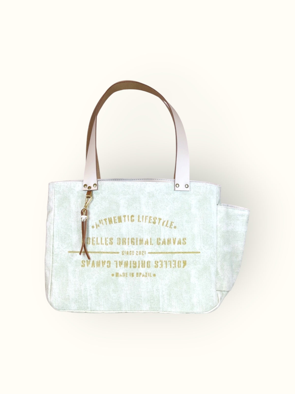 Bolsa Nuna Verde com Alças de Couro Off White