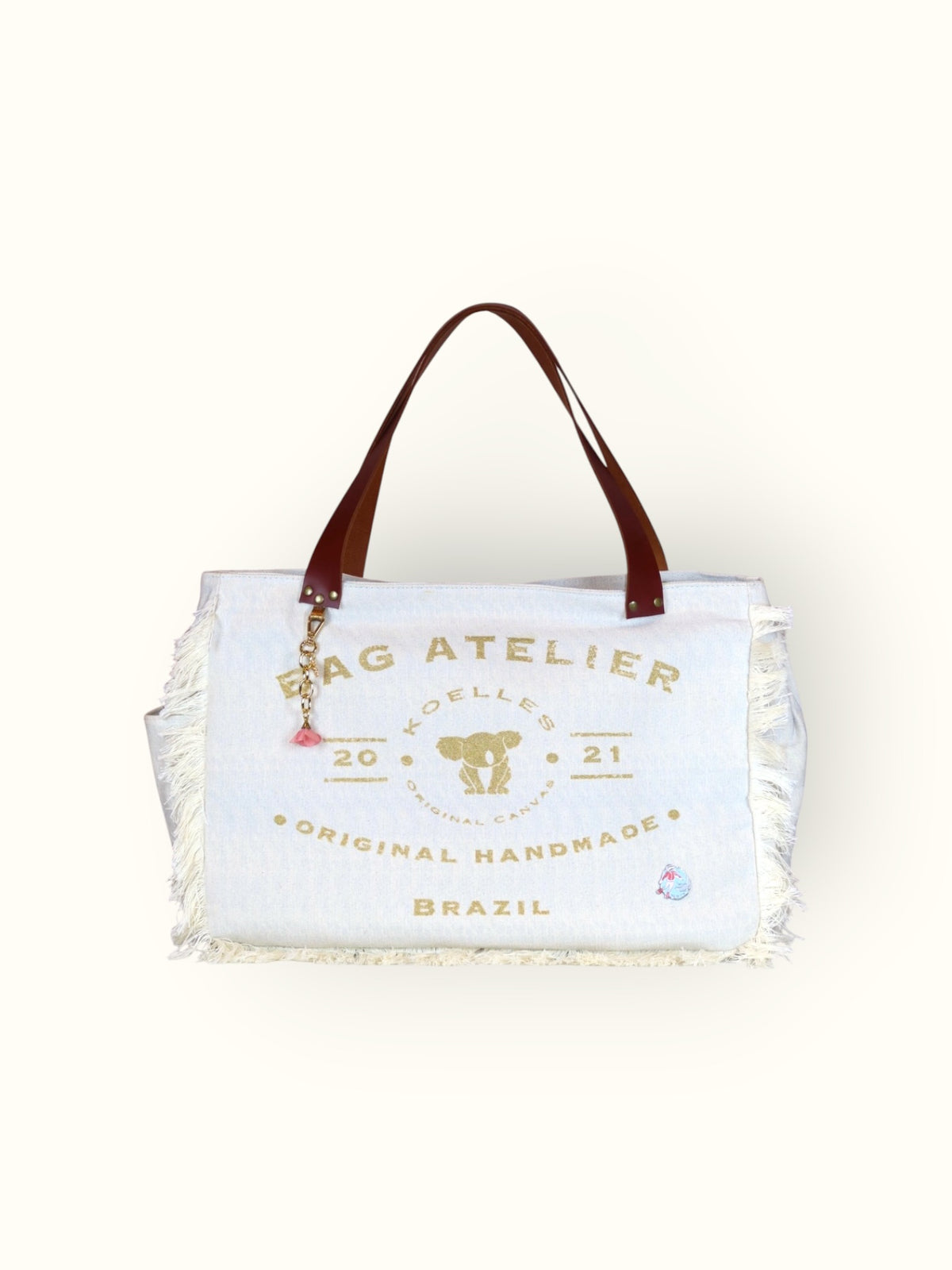 Bolsa Wallow Azul com Alça de Couro Marrom com Zíper