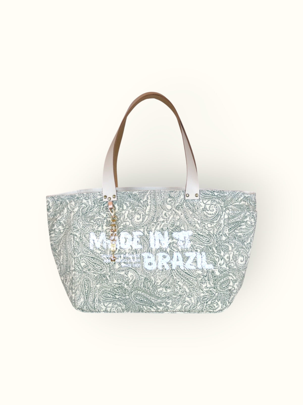 Bolsa Nuna Arabesque Verde com Alças de Couro Off White