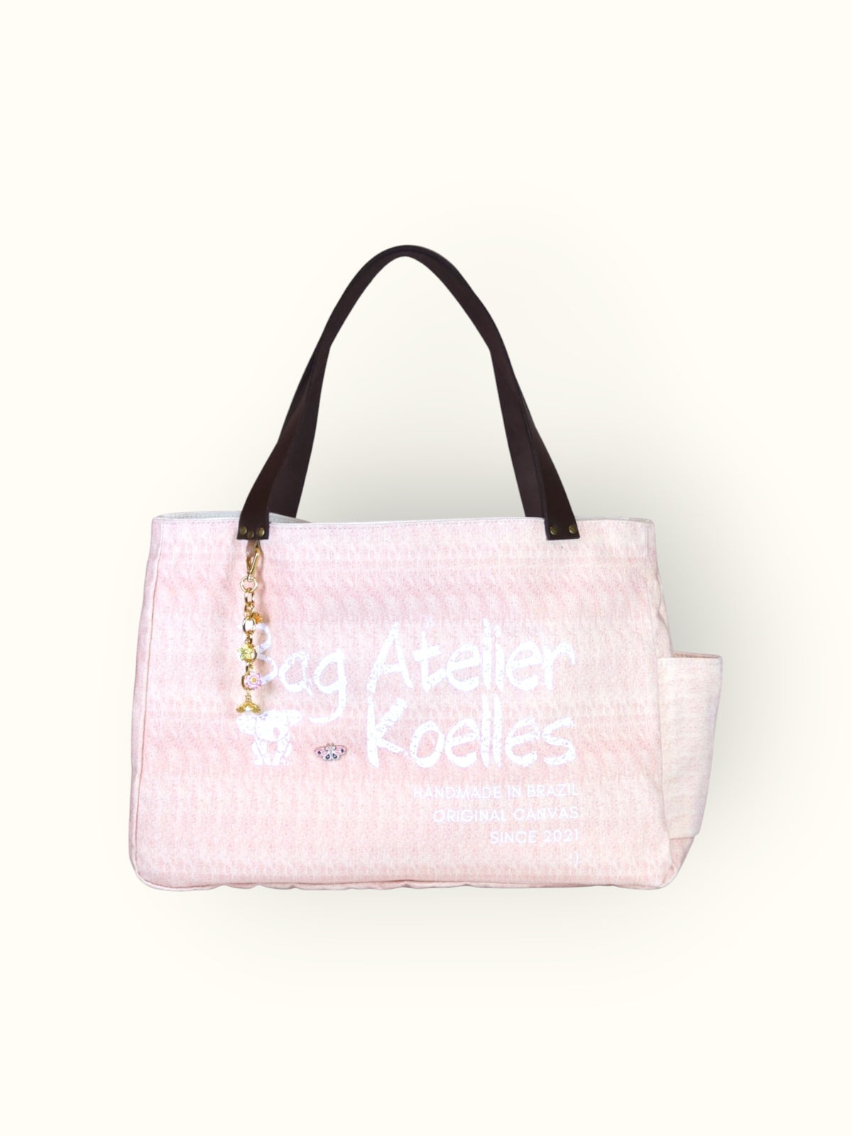 Bolsa Wallow Lilac com Alça de Couro Marrom Escuro