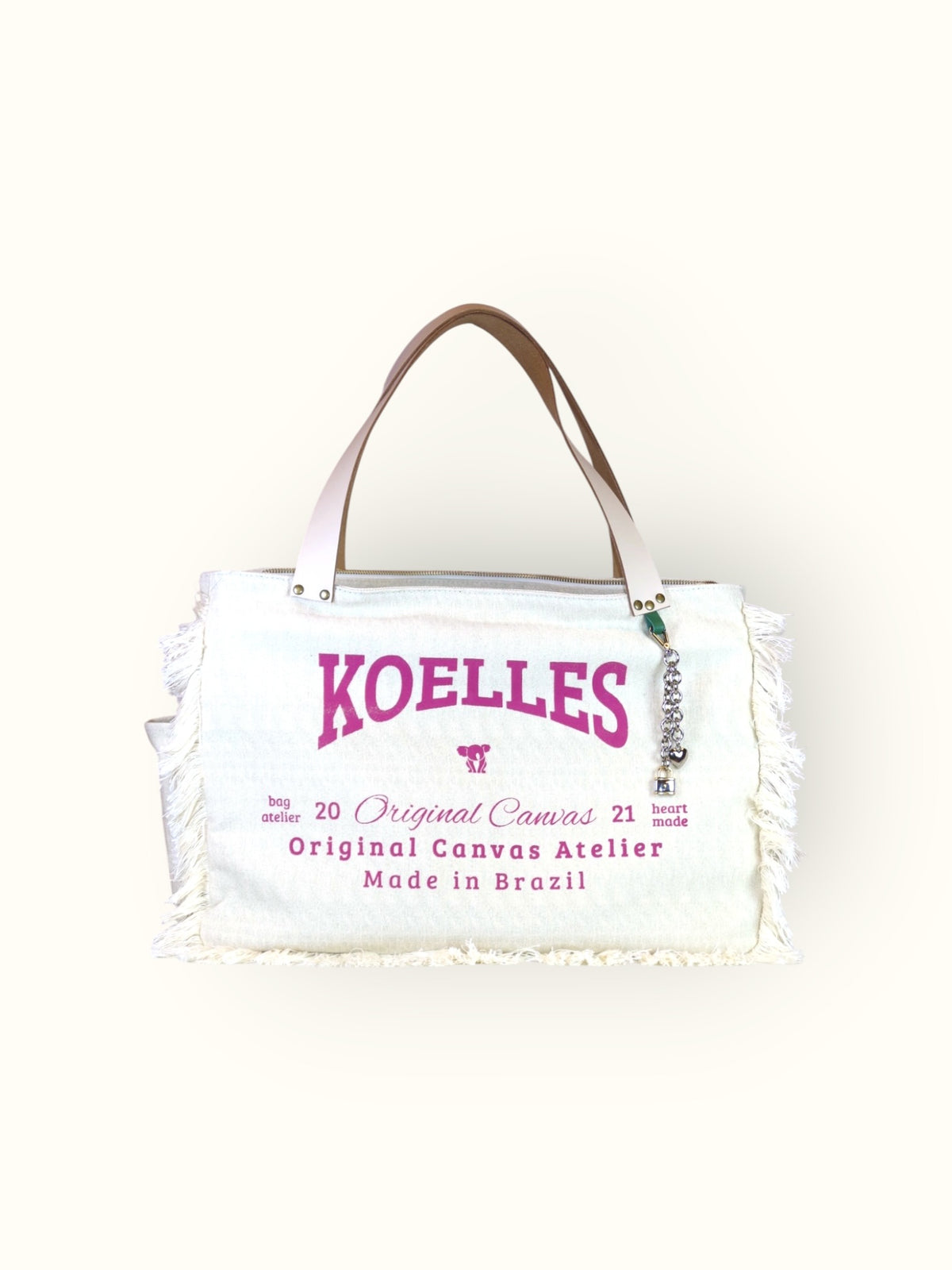 Bolsa Wallow Verde com Alça de Couro Off White com Zíper
