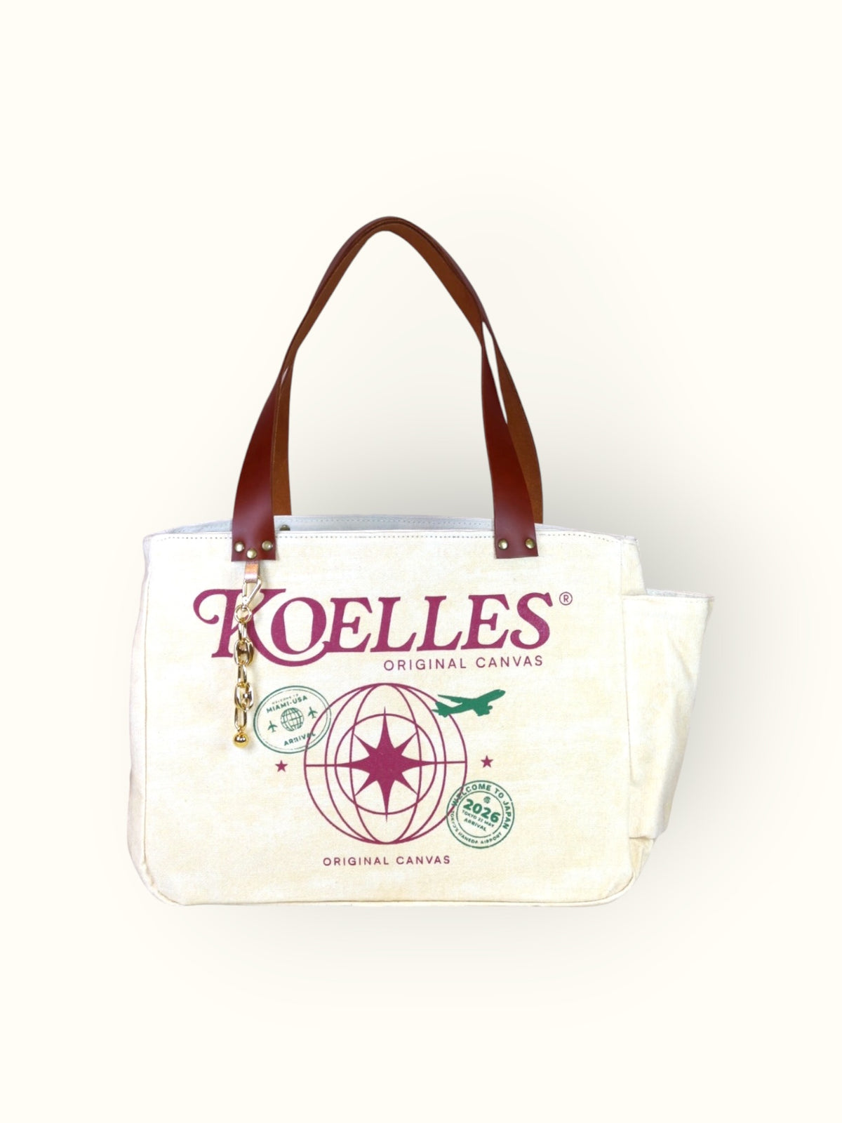 Bolsa Nuna Bege com Alças de Couro Marrom