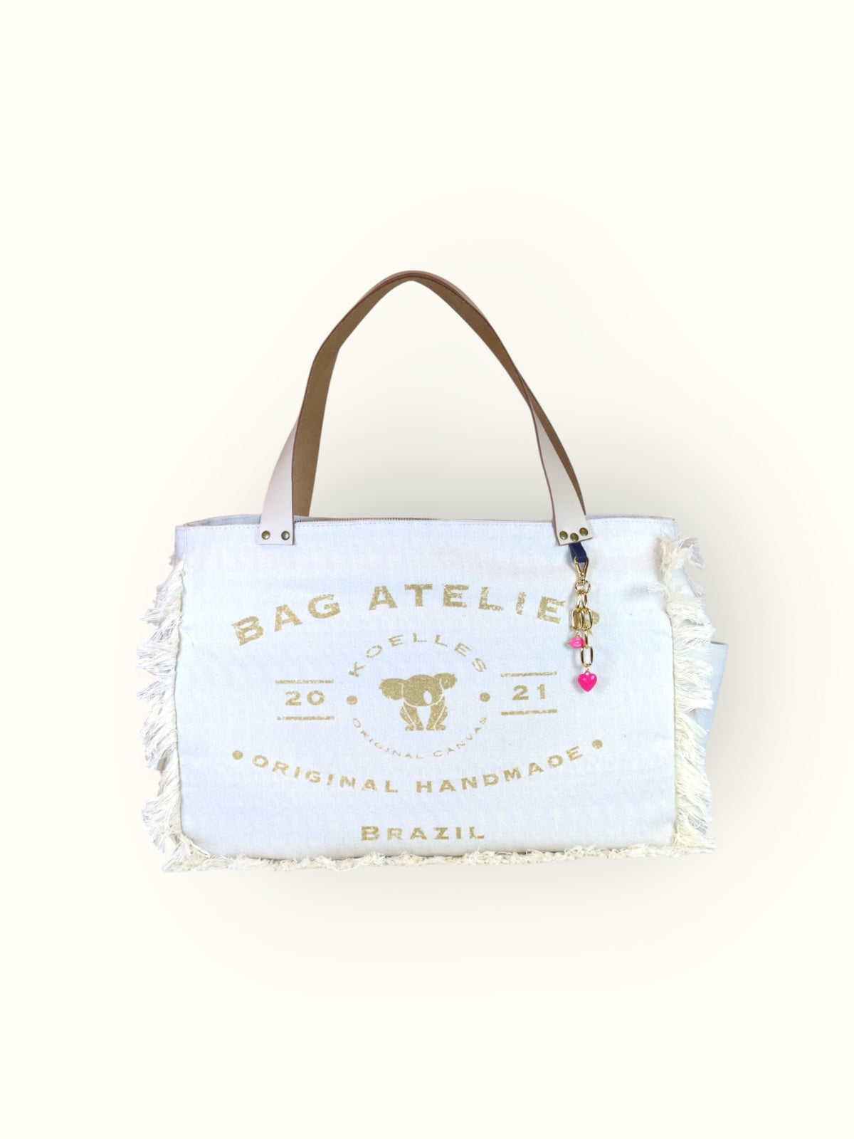 Bolsa Wallow Azul com Alça de Couro Off White com Zíper