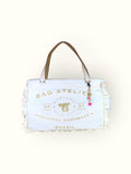 Bolsa Wallow Azul com Alça de Couro Off White com Zíper