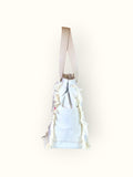 Bolsa Wallow Azul com Alça de Couro Off White com Zíper