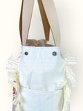 Bolsa Wallow Azul com Alça de Couro Off White com Zíper