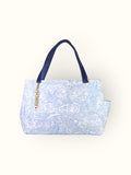 Bolsa Wallow Arabesque Azul com Alça de Couro Marinho