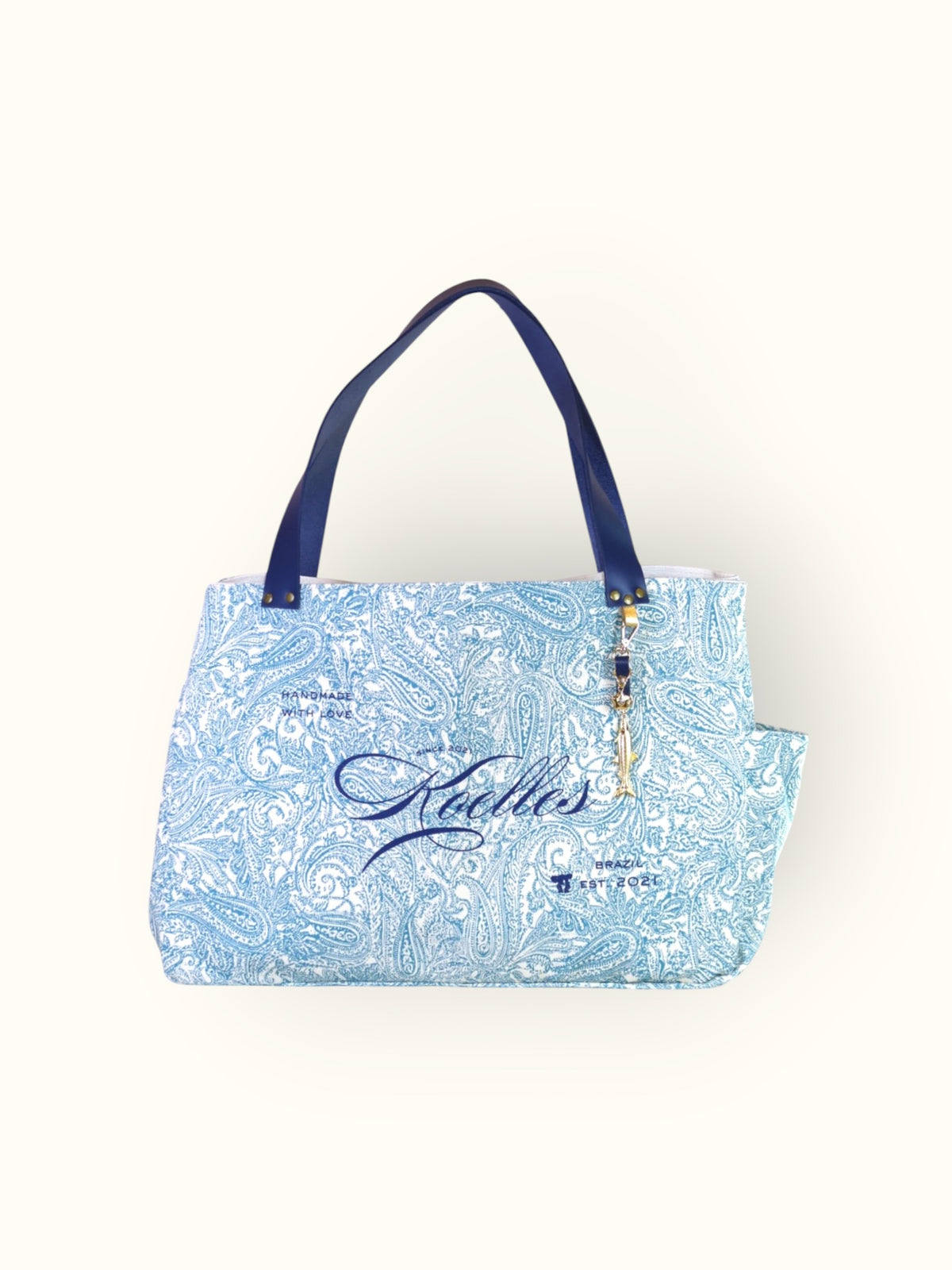 Bolsa Wallow Arabesque Turquesa com Alça de Couro Marinho