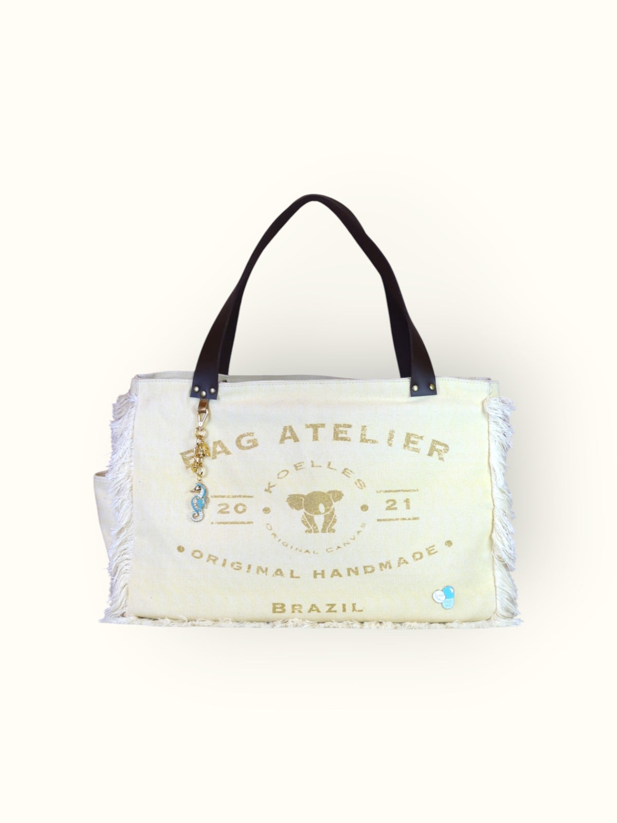 Bolsa Wallow Amarela com Alça de Couro Marrom Escuro com Zíper