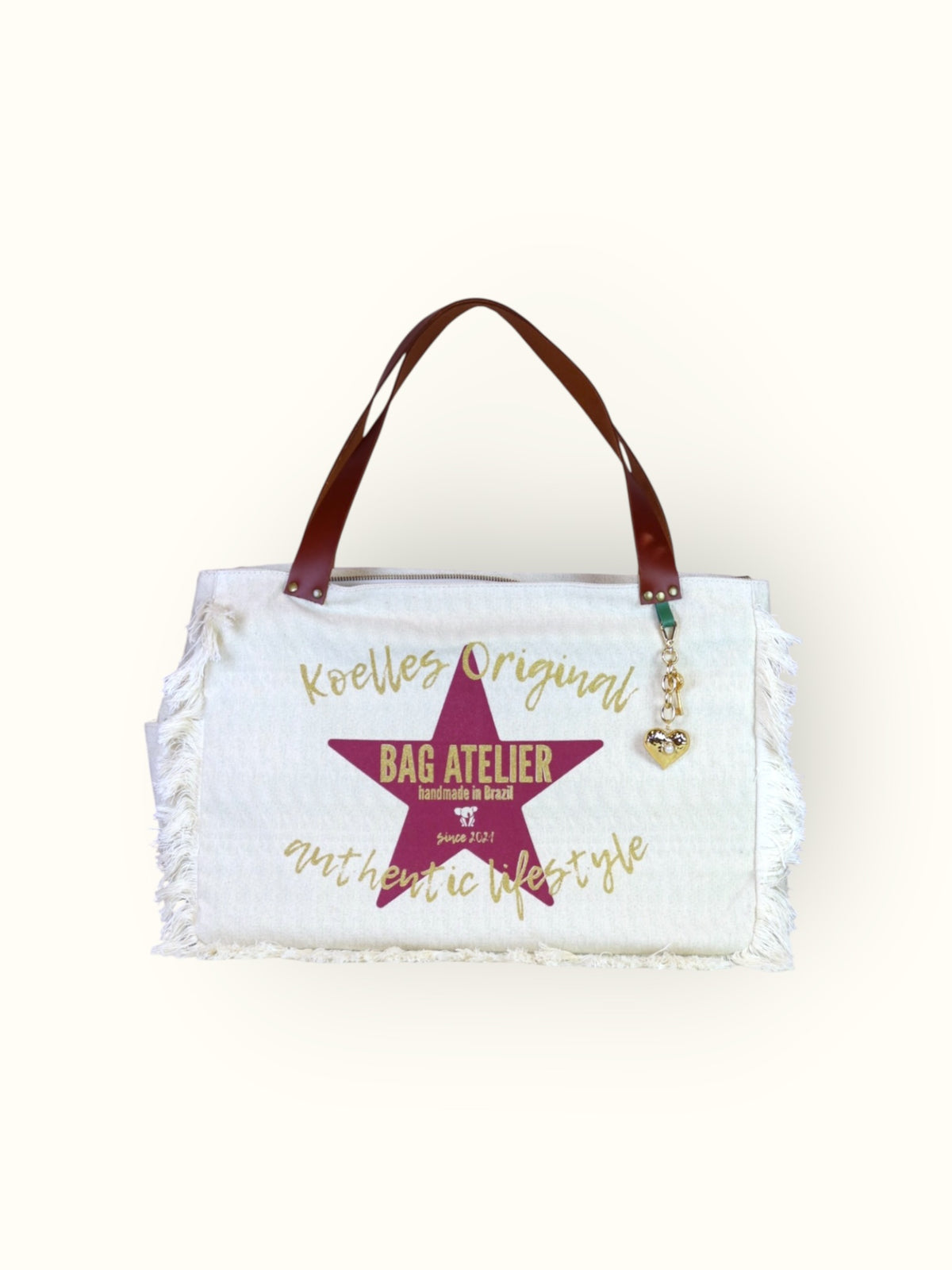 Bolsa Wallow Verde com Alça de Couro Marrom com Zíper