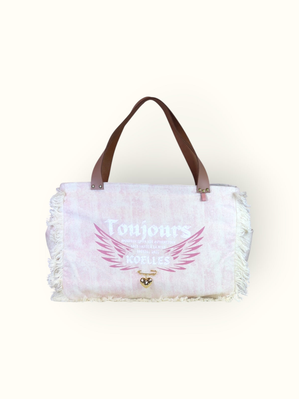 Bolsa Wallow Lilac com Alça de Couro Nude com Zíper
