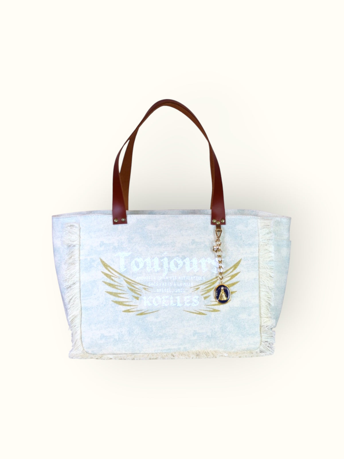 Bolsa Nuna Aqua com Alças de Couro Marrom com Zíper