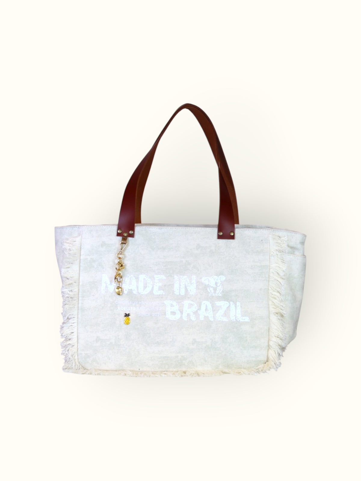 Bolsa Nuna Verde com Alças de Couro Marrom com Zíper