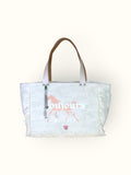 Bolsa Nuna Verde com Alças de Couro Off White com Zíper
