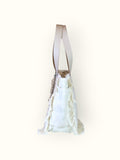 Bolsa Nuna Verde com Alças de Couro Off White com Zíper