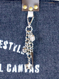 Bolsa Nuna Jeans Preto com Alças de Couro Marrom Escuro com Zíper