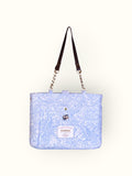 Bolsa Katrin Arabesque Azul com Alças de Corrente e Couro Marrom Escuro