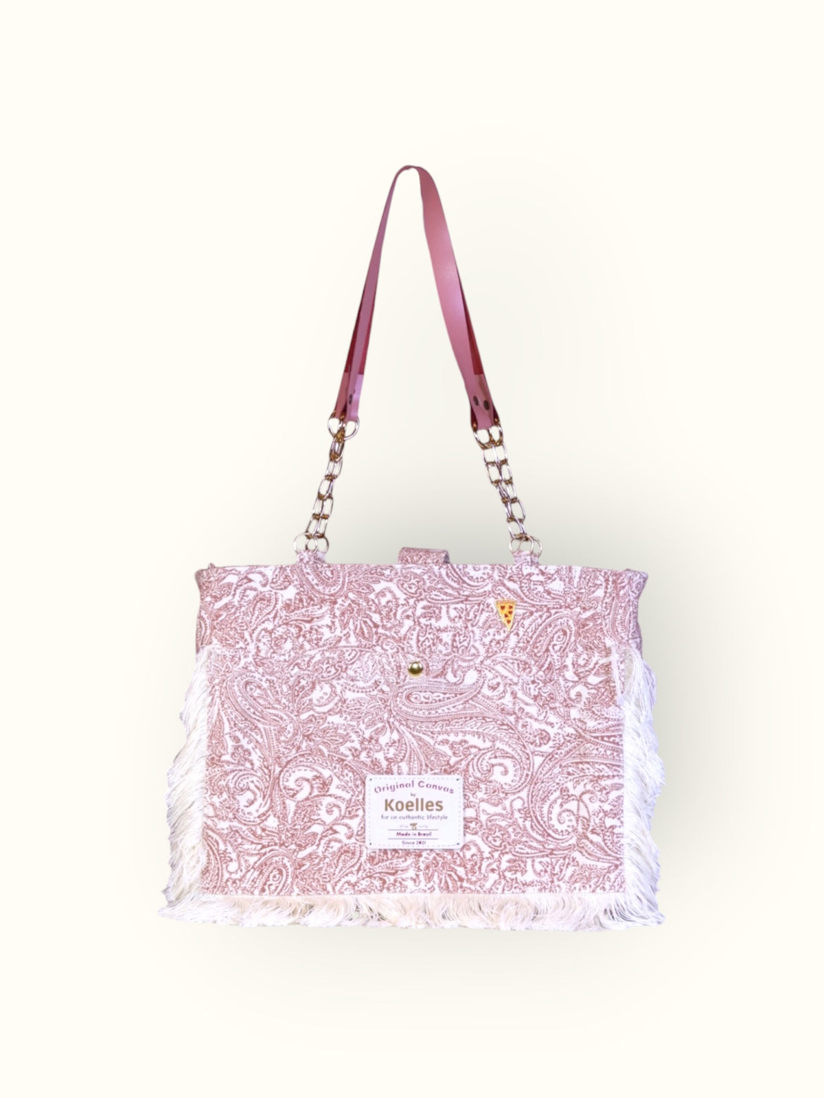 Bolsa Katrin Arabesque Terracota com Alças de Corrente e Couro Rosa