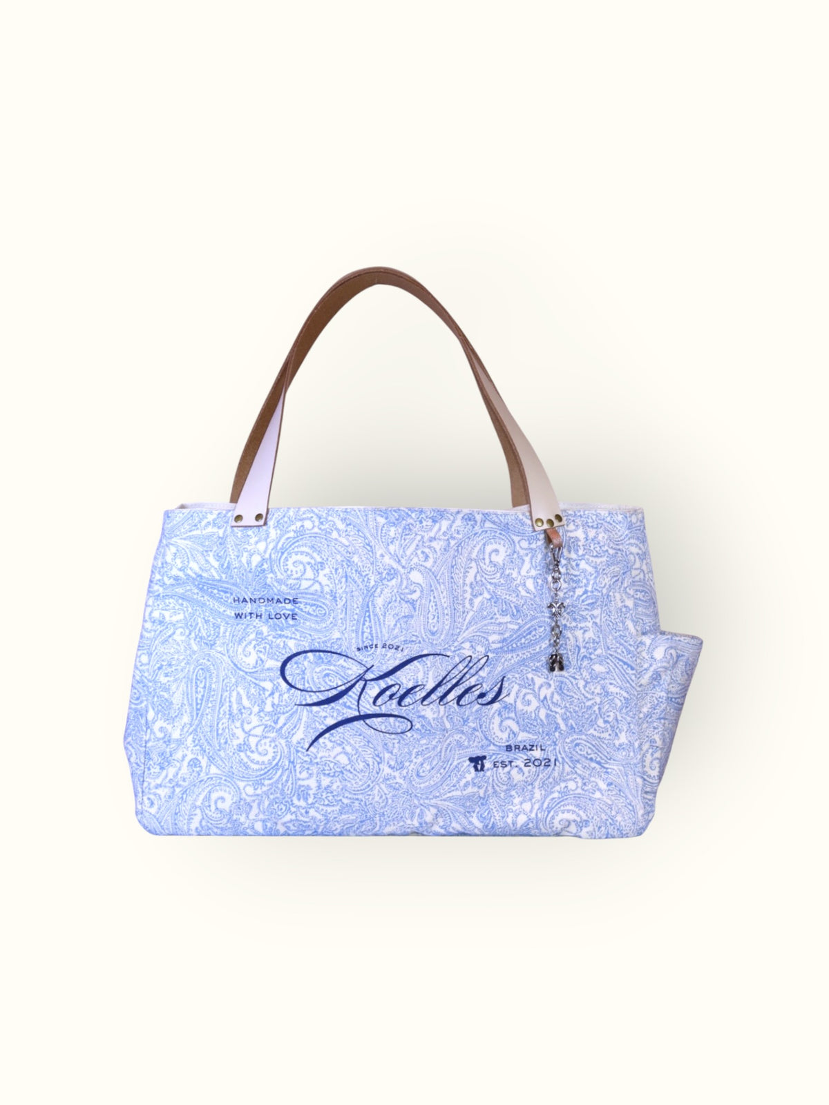 Bolsa Wallow Arabesque Azul com Alça de Couro Off White