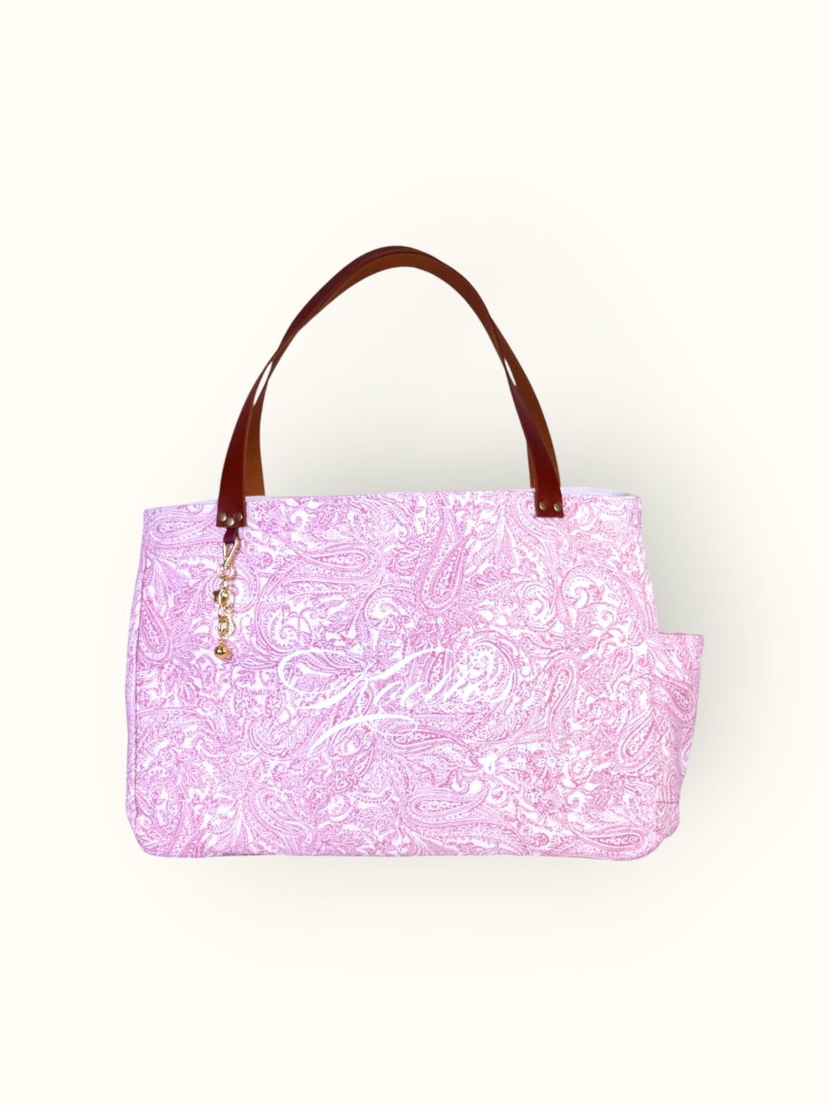 Bolsa Wallow Arabesque Rosa com Alça de Couro Marrom