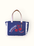 Bolsa Nuna de lona jeans com zíper e alças de couro off white