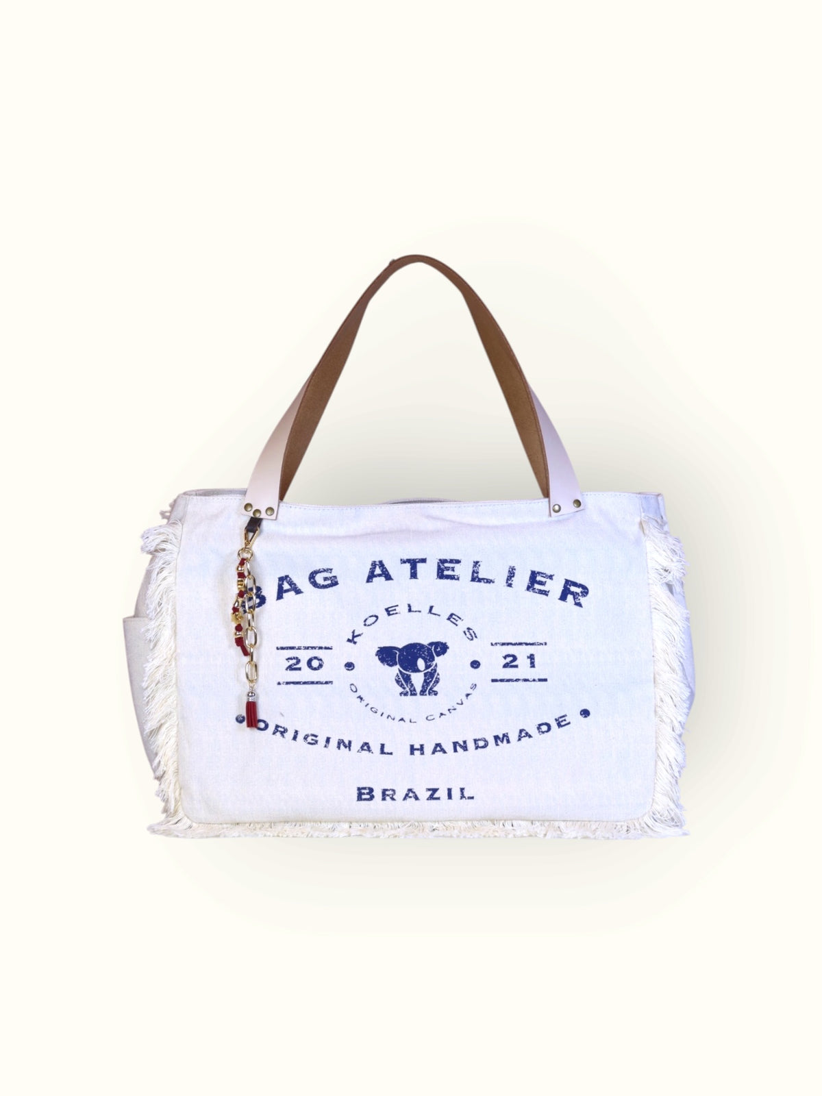 Bolsa Wallow Azul com Alça de Couro Off White com Zíper