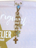 Bolsa Wallow Azul com Alça de Couro Off White com Zíper