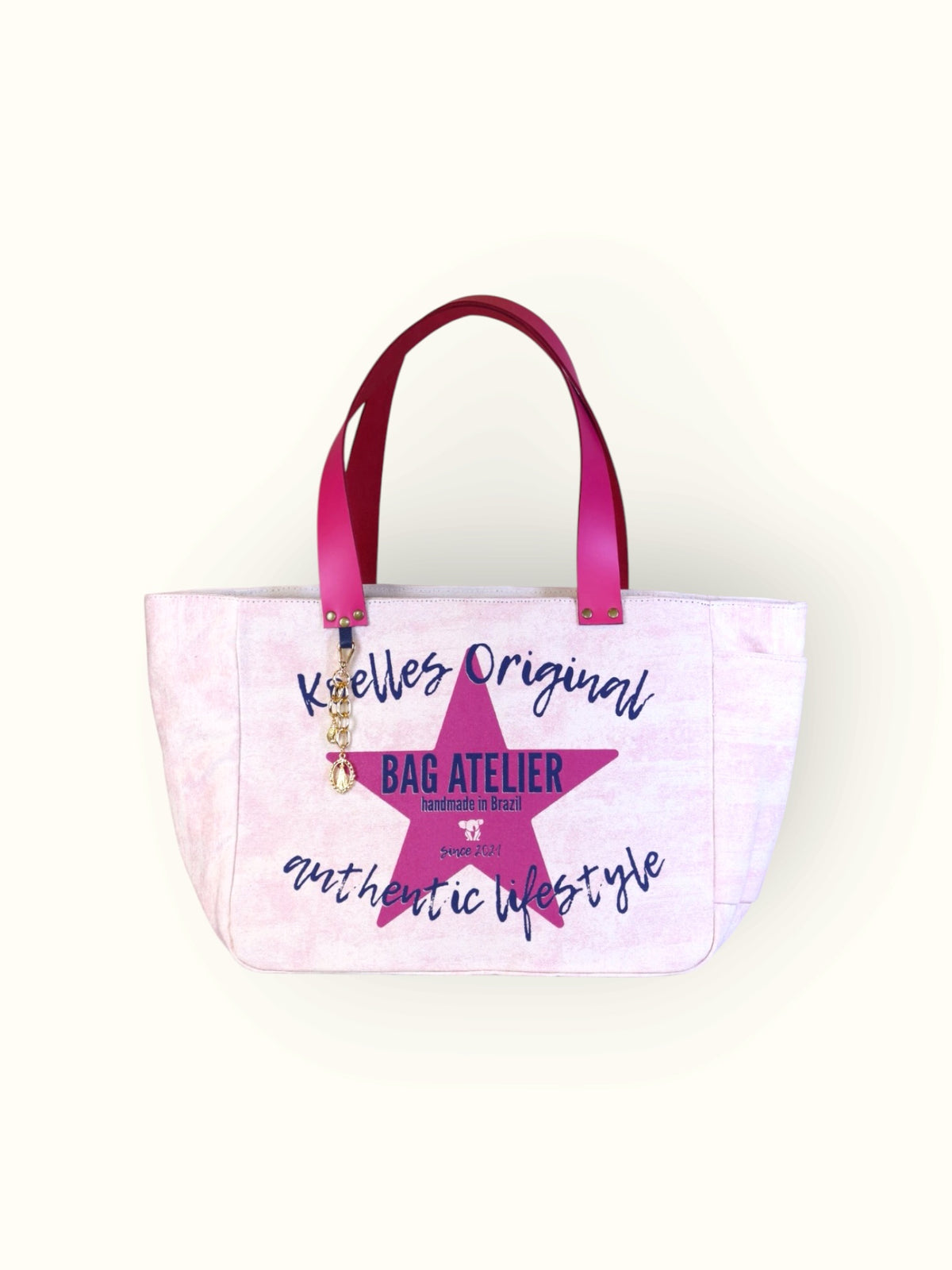 Bolsa Nuna Lilac com Alças de Couro Rosa