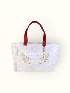 Bolsa Nuna Aqua com Alças de Couro Vermelho com Zíper