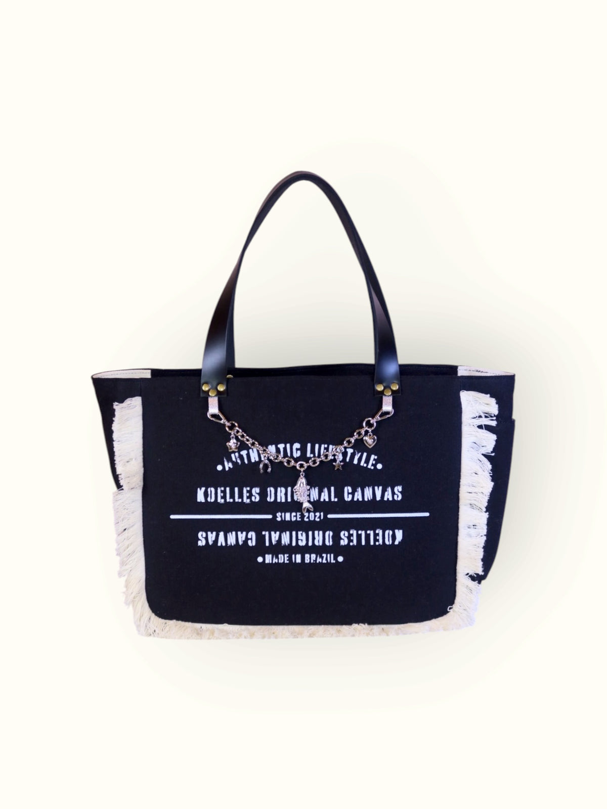 Bolsa Nuna Preta com Alças de Couro Preta com Zíper