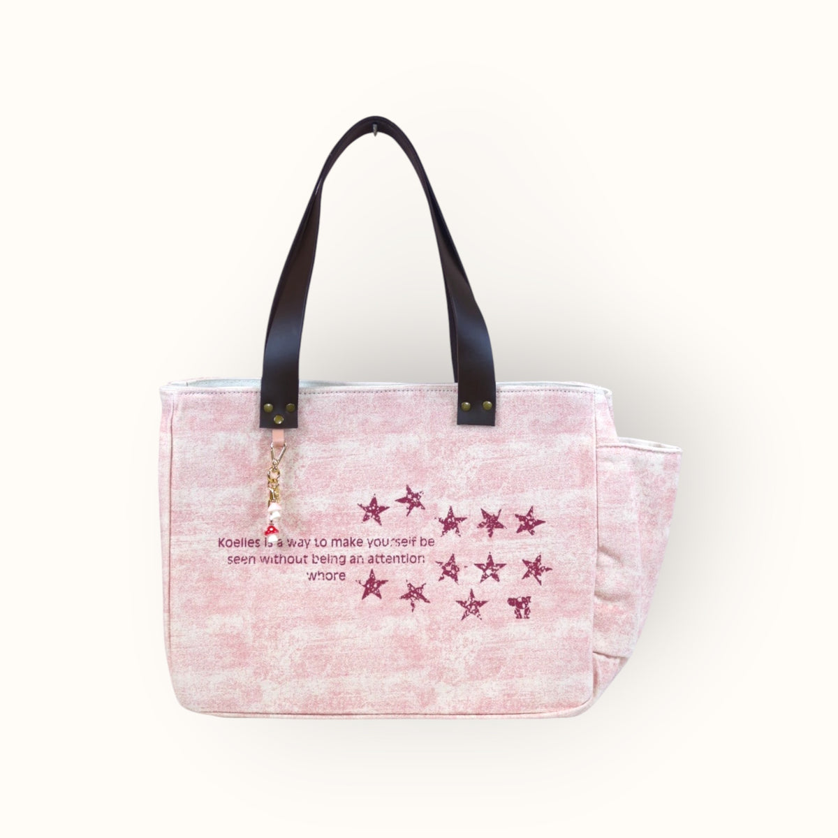 Bolsa Nuna Rosa com Alças de Couro Marrom Escuro