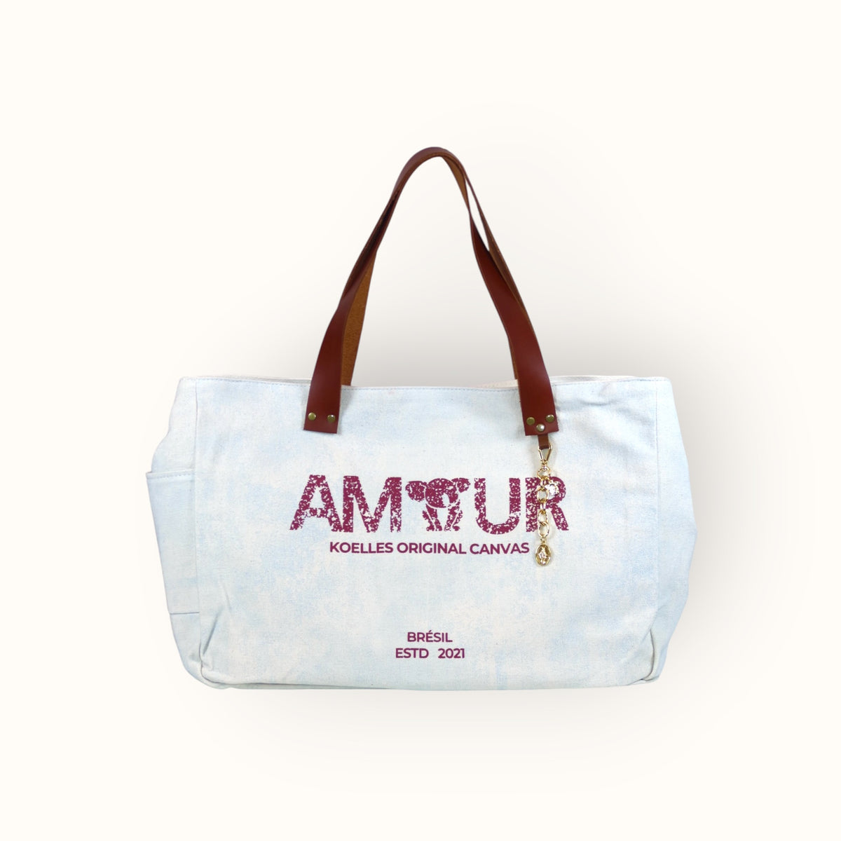 Bolsa Wallow Azul com Alça de Couro Marrom