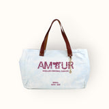 Bolsa Wallow Azul com Alça de Couro Marrom