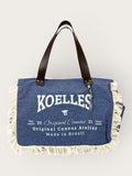 Bolsa Wallow Jeans Claro com Alça de Couro Marrom Escuro