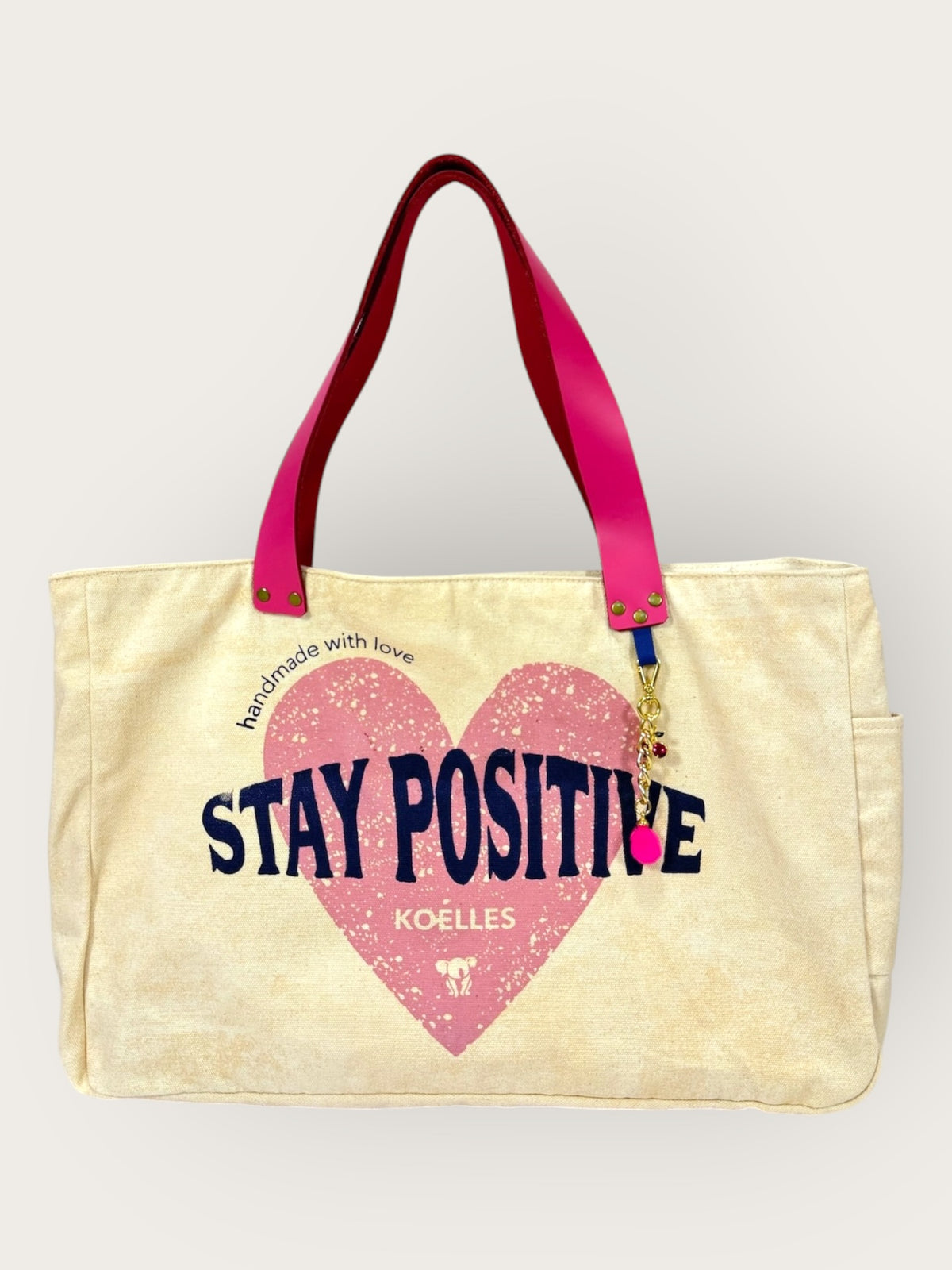 Bolsa Wallow Bege com Alça de Couro Rosa Choque