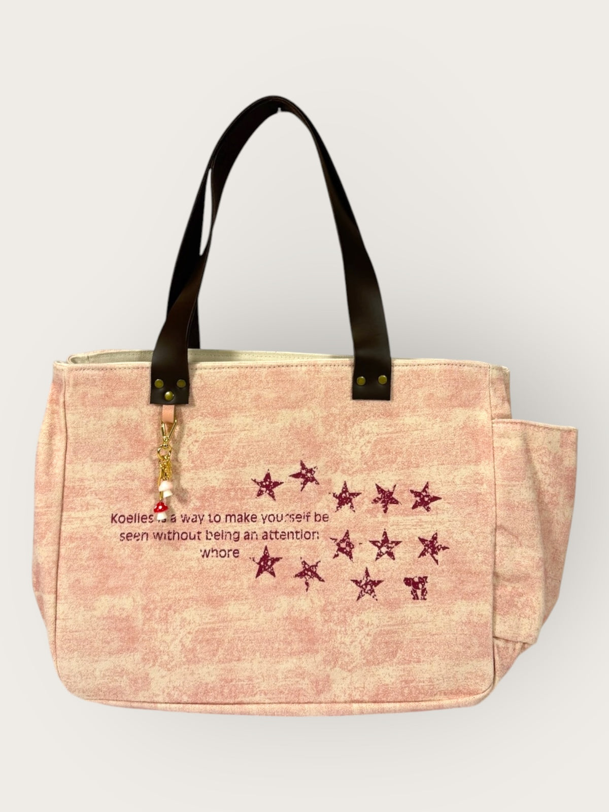 Bolsa Nuna Rosa com Alças de Couro Marrom Escuro