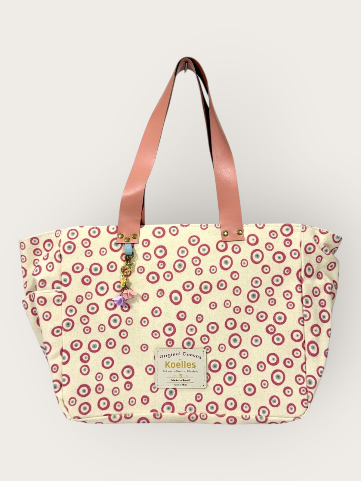 Bolsa Nuna Good Vibes Rosa com Alças de Couro Rosa Claro com Zíper