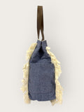 Bolsa Wallow Jeans Claro com Alça de Couro Marrom Escuro