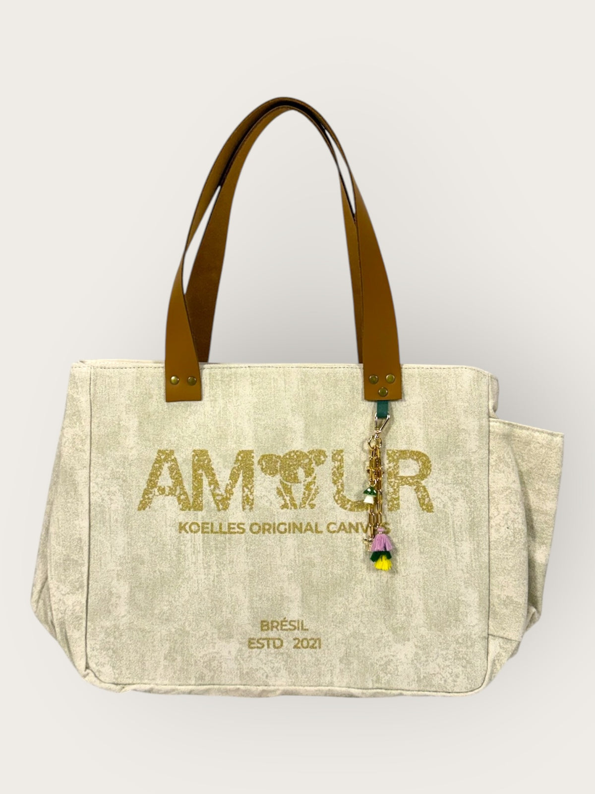 Bolsa Nuna Verde com Alças de Couro Caramelo