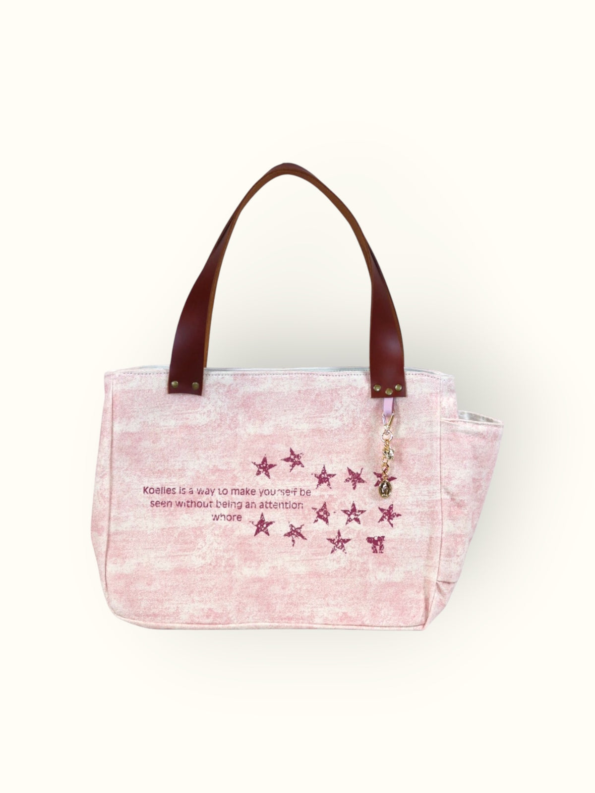 Bolsa Nuna Rosa com Alças de Couro Marrom