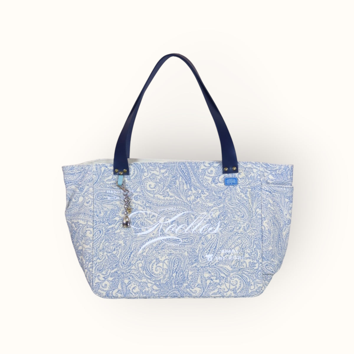 Bolsa Nuna Arabesque Azul com Alças de Couro Marinho