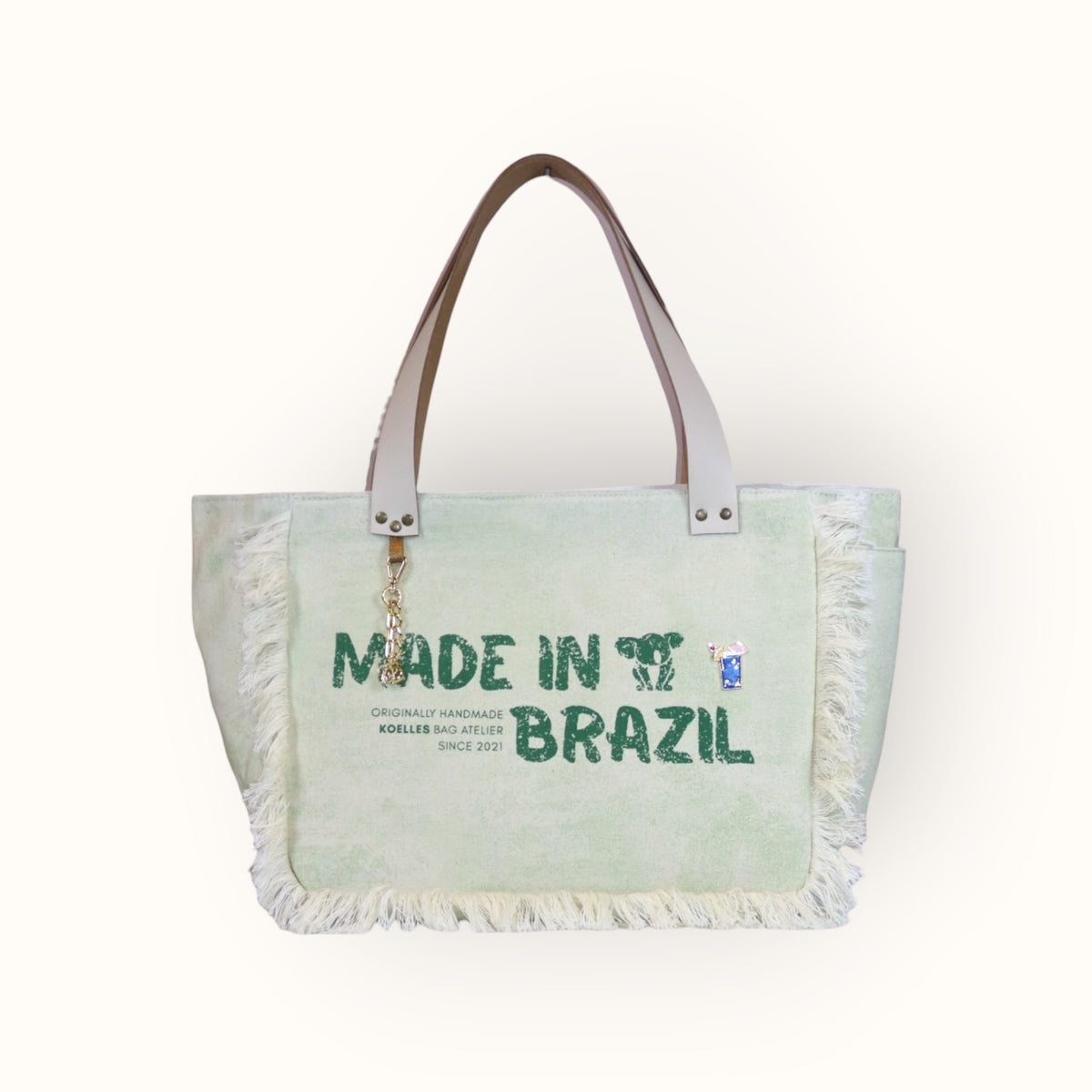 Bolsa Nuna Verde com Alças de Couro Off White