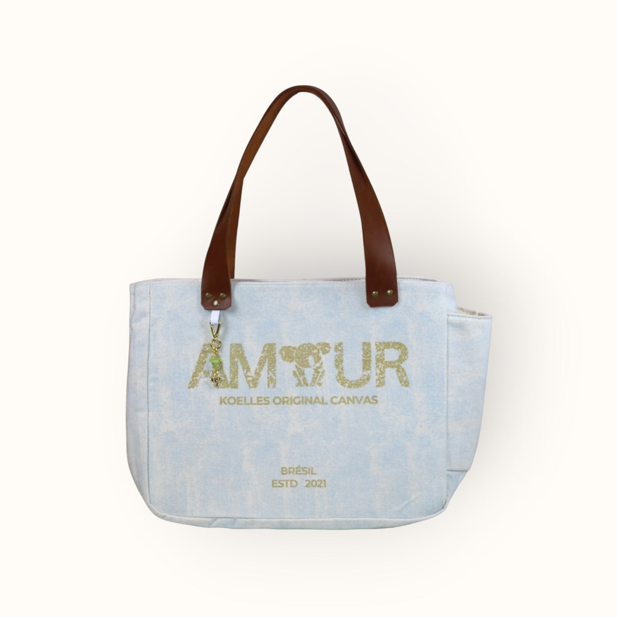 Bolsa Nuna Azul com Alças de Couro Marro Café