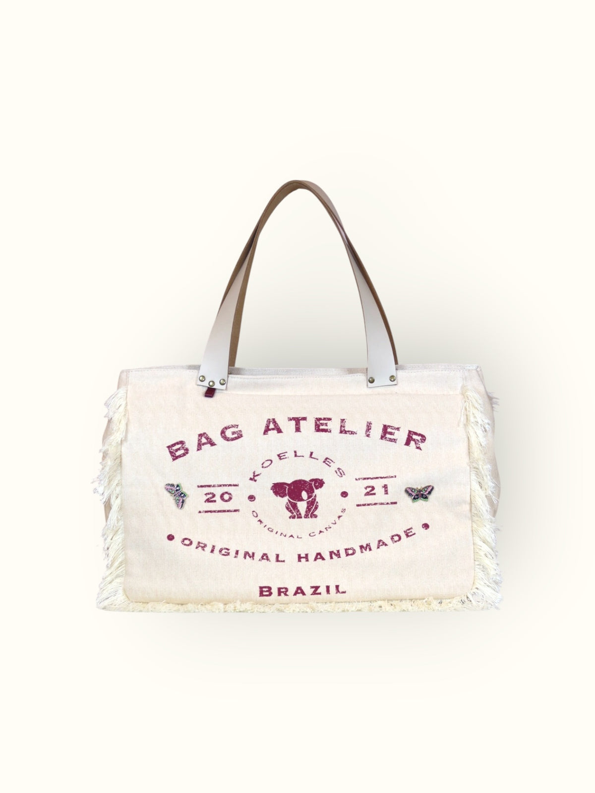 Bolsa Wallow Bege com Alça de Couro Off White com Zíper