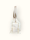 Bolsa Wallow Bege com Alça de Couro Off White com Zíper