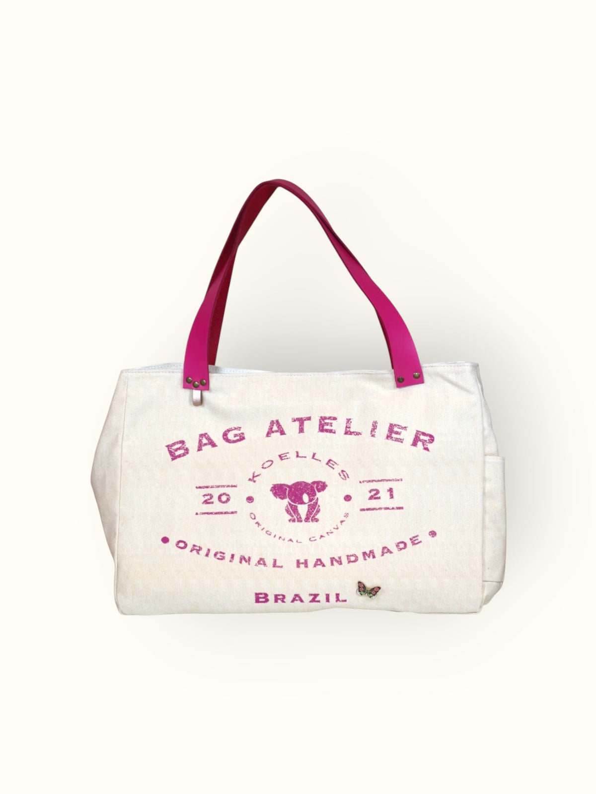 Bolsa Wallow Bege com Alça de Couro Rosa